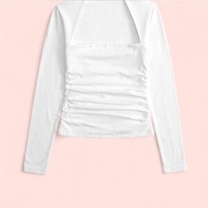 Abercrombie & Fitch White ruched Long Sleeve Top L